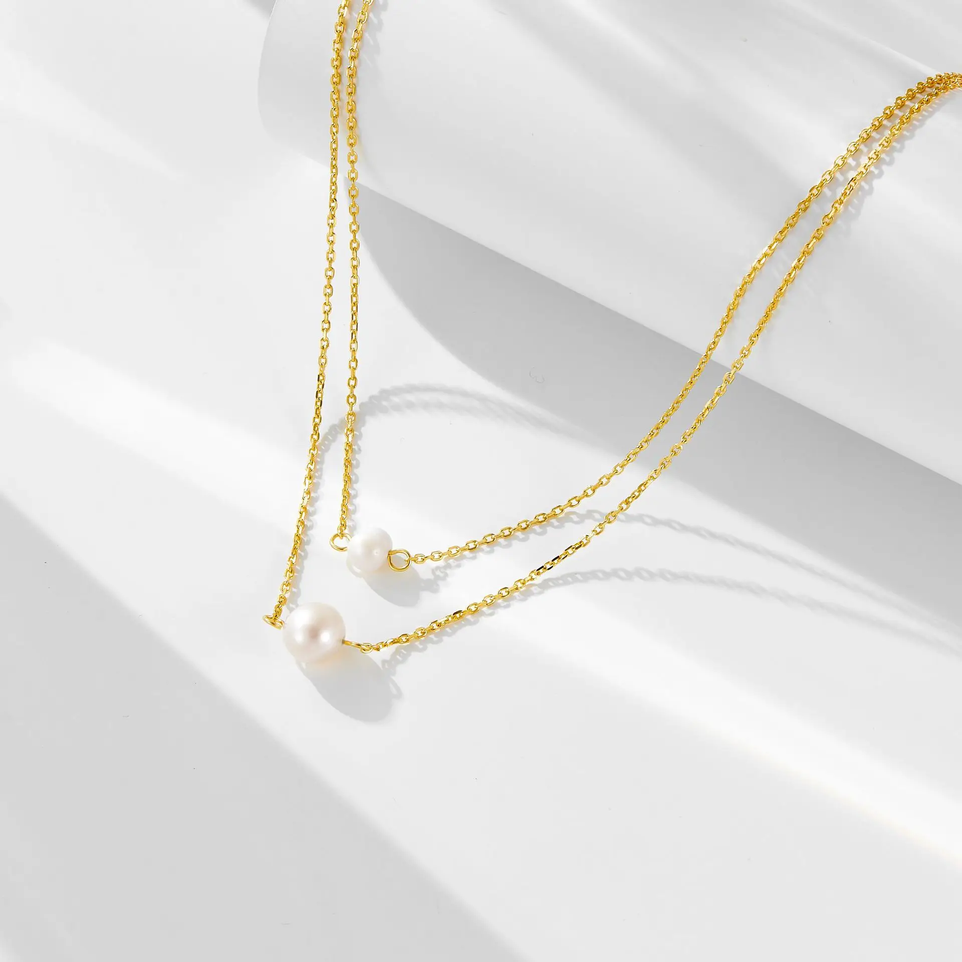 

Retro simple double layer single natural pearl necklace for women Europe and America ins tide 925 sterling silver clavicle chain