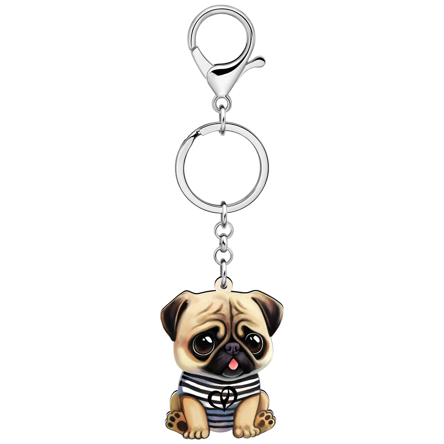 BONSNY Acrylic Cute Big Eyes Pug Dog Puppy Keychains Key Chain Doggy Pets Key Ring For Women Kid Purse Bag Gifts Accessories