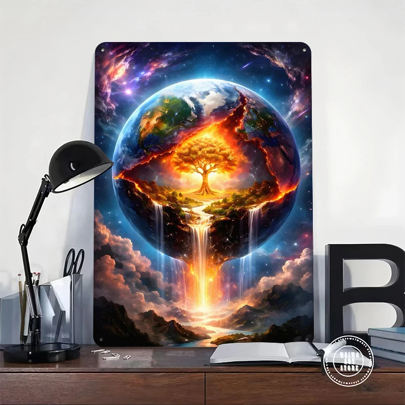 Cosmic Tree of Life on Earth Metal Poster Customized Wall Art Retro Vintage Metal Signs for Man Cave Mancave Decoration Room