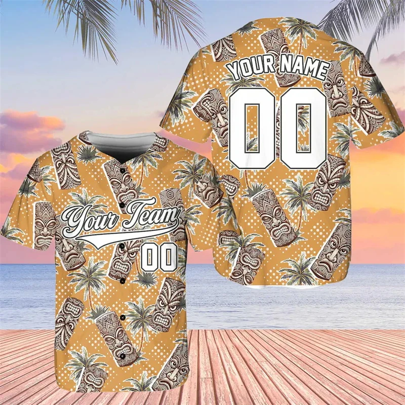 

Men Custom Polynesian Tiki Baseball Jersey Team Uniform For Beach Vacations Casual Island Looks Button Up Baseball Jersey New