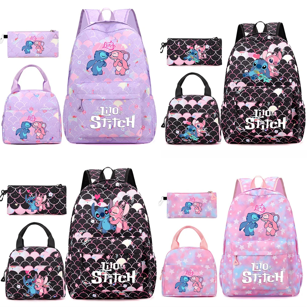 3 قطعة/المجموعة ليلو غرزة مقياس السمك حقيبة ظهر ملونة للنساء حقائب مدرسية عادية مع حقيبة الغداء الفتيات طالب المراهقين الظهر