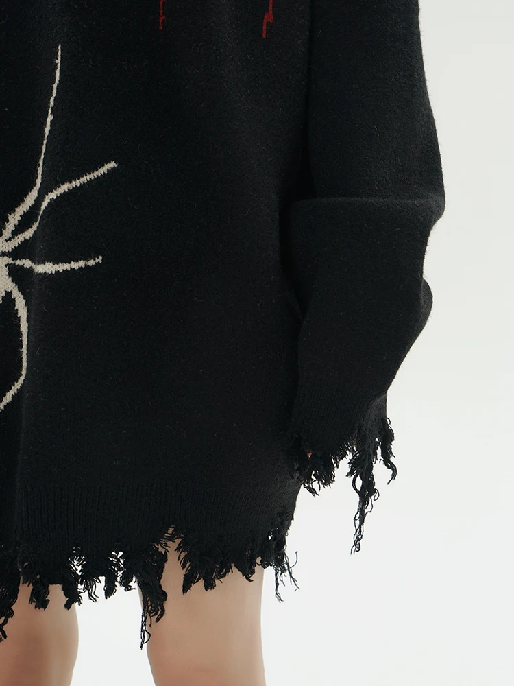 REDDACHiC Tassels Frayed Spider Sweater Women Grayu Y2k Oversize Knitted  Jumper Top Loose Casual Slipover Harajuku Streetwear