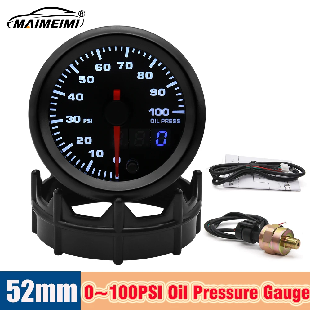 7 Colors Changeful Dual LED 52mm Oil Pressure Gauge Boost Press Meter 0~100PSI Auto Mechanical Oil Press Meter With Sensor 12.0V