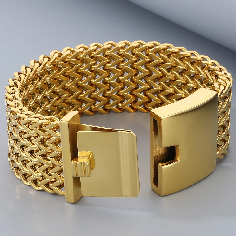 

30mm Square Fish Scale Bracelet, Domineering Vacuum Plated Men's Thick Style, Reversible Chain Titanium Steel Bracelet, 7 Colors
