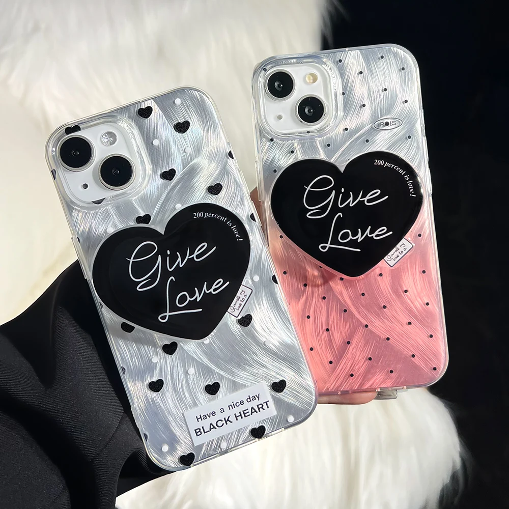 3D Love Heart Feather With Holder Case For iPhone 16 15 11 14 12 13 Pro Max 16 15 14 Plus iPhone11 11Pro 16pro Shockproof Cover