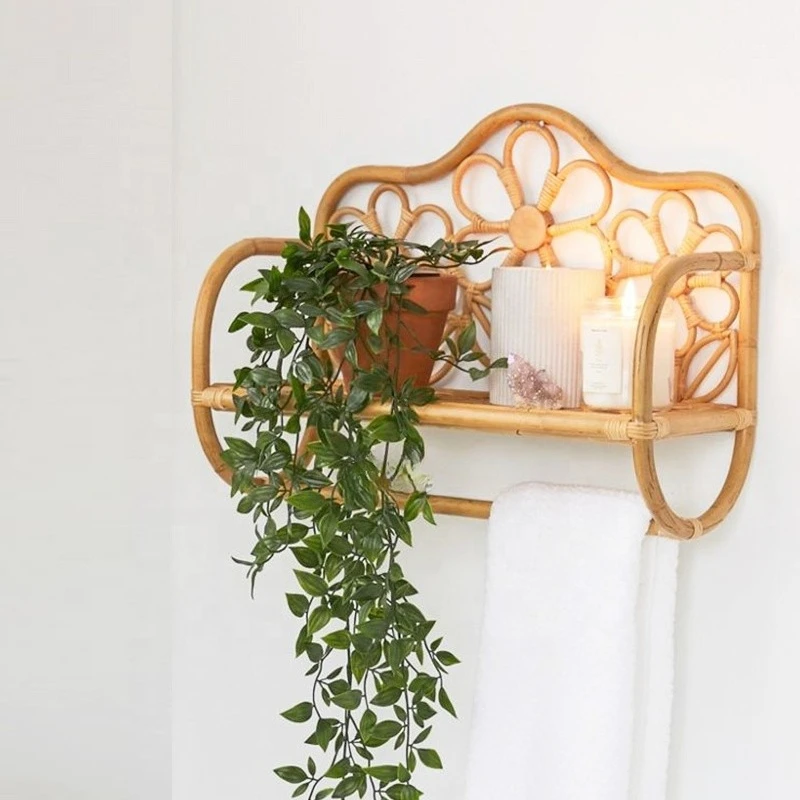 

Rattan Wall Shelf Natural Boho Wicker Shelf, Decorative Shelves Wall Organizer Rack for home Children's Room Decorative Rack