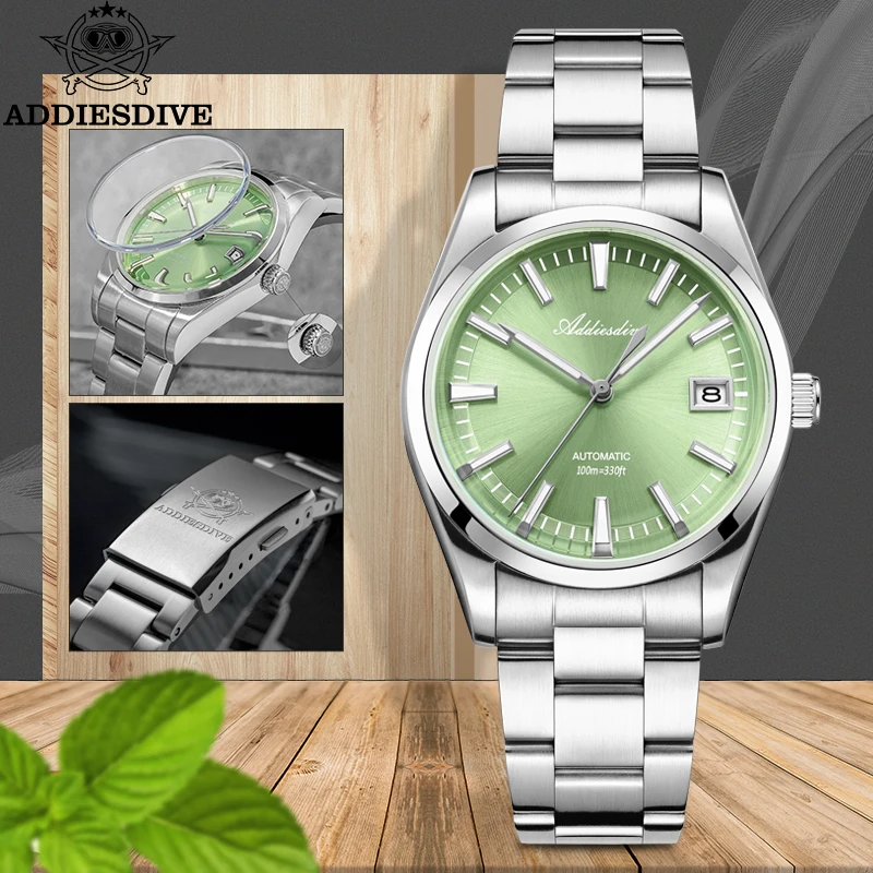 ADDIESDIVE 39mm AD2077 Watch For Men BGW9 Super Luminous 10Bar Waterproof Japan NH35A Automatic Mechanical Watch reloj hombre