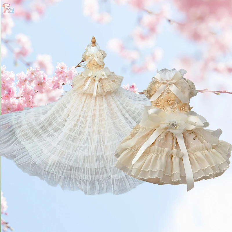 

Luxury Handmade Pet Dog Dress, High-End Lace Bow Princess Gown,Wedding Apparel for Small Dogs, Dog Clothes for Special Occasions