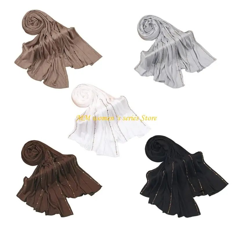 

Q39C Деликатные стразы Детали, детализирующая шелковая хлопковая шарф, регулируемая крышка головки для женщин многоцелевой