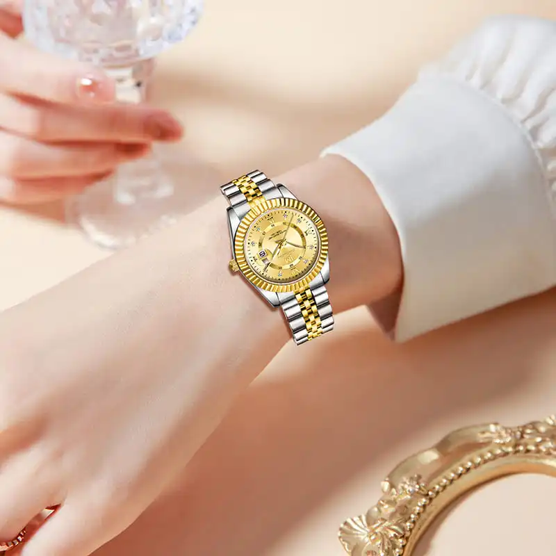 JONNY MOORE J1040 Fashion Luxury Steel Strip Quartz Watch with Diamond Inlaid Waterproof Calendar Diamond Watches for Women's