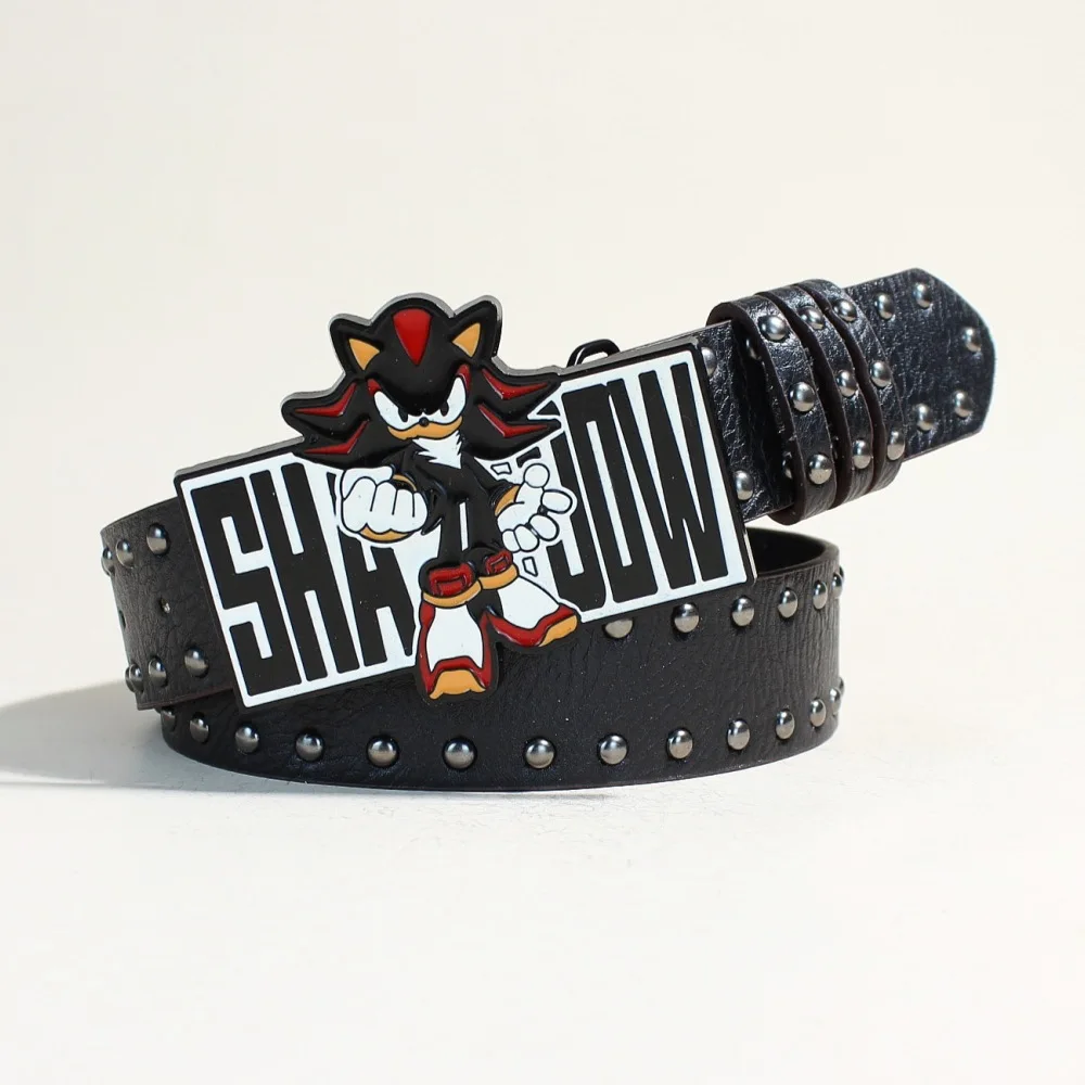 Cinturón unisex de mezclilla con diseño de gato de dibujos animados Sonic, estilo gótico Y2K, de lujo, de alta gama, para mujer, con remaches negros, accesorio punk, cinturón para hombre