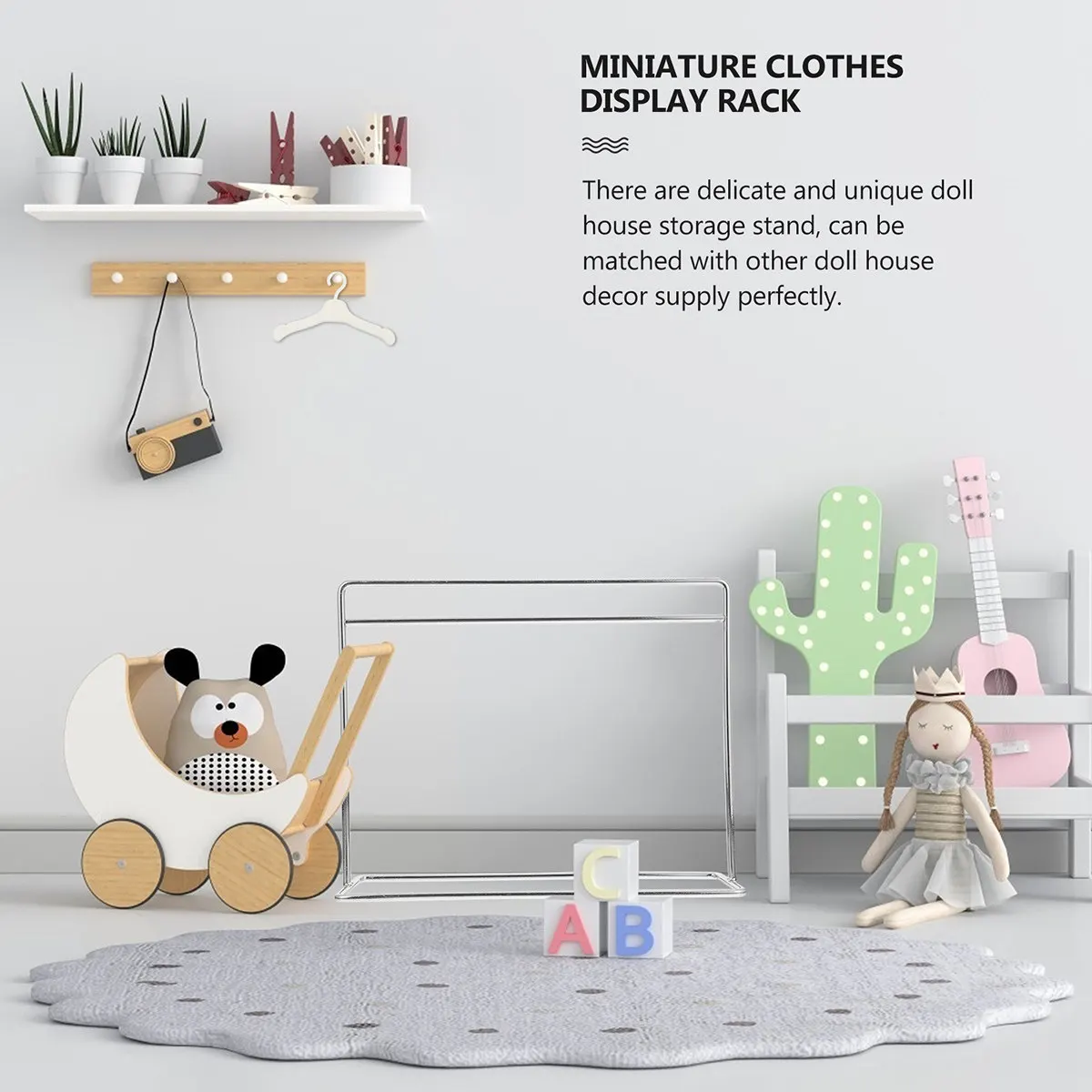 

Iron Mini Garment Rack for Mini House Dollhouse Clothes Storage Lightweight Small Size Decorative Ornament Dollhouse Rack Supply