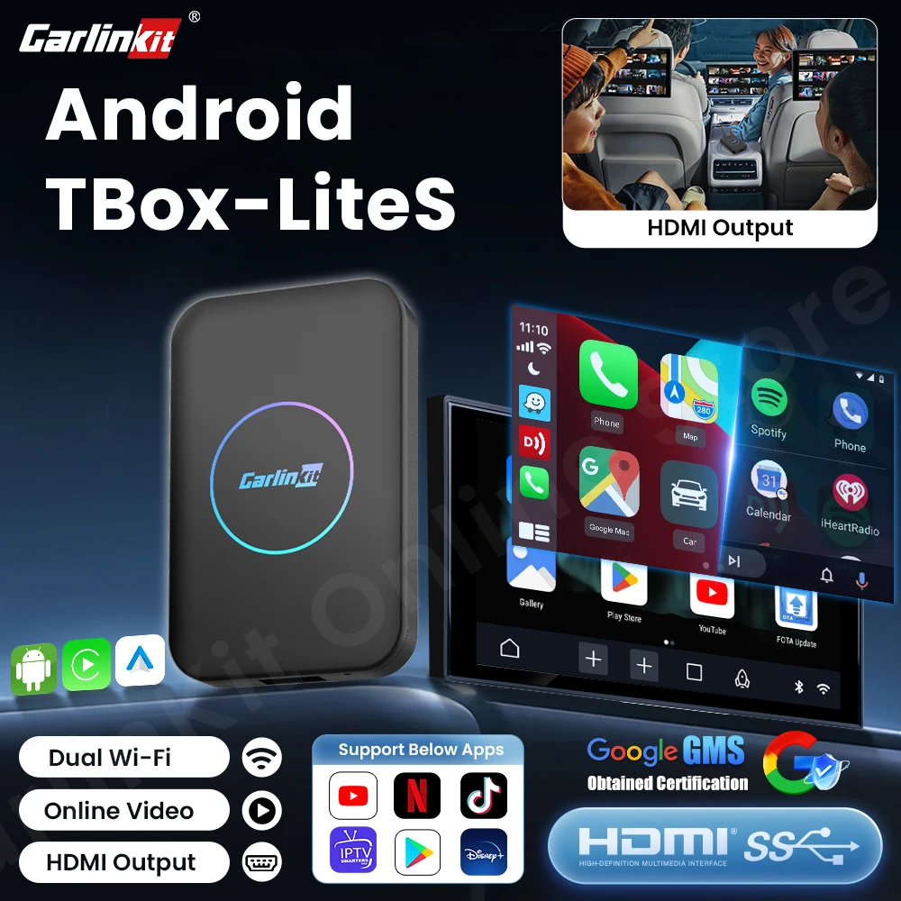CarlinKit LiteS 5in1 4+32GB Android Tv Box CarPlay Android auto Wireless Adatper for Cars Netfilx Youtube IPTV Spotify Google
