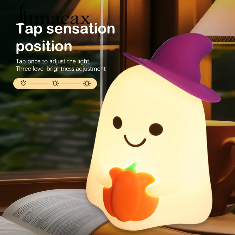 Funny Silicone Ghost Night Light Dimmable Rechargeable Touch Lamp For Kids Room Halloween Decor