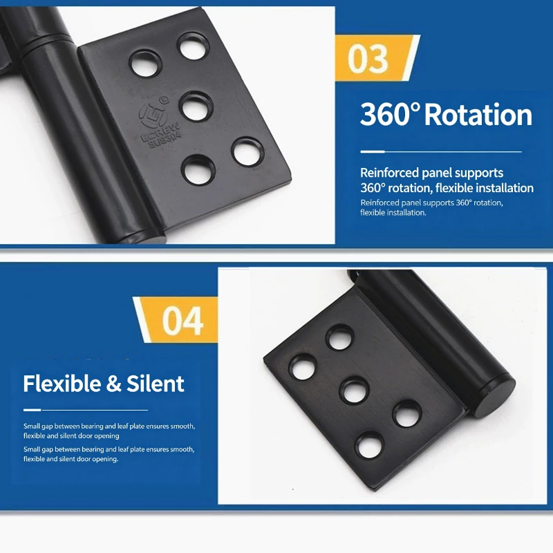 Black 304 Stainless Steel Flag Hinge, Detachable Bending Door Hinge, Fire Door Fittings, Removable Steel Door Pivot Hinge