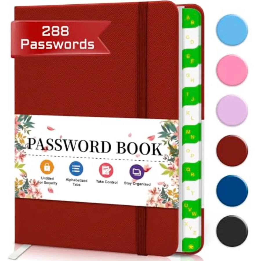 Password Keeper Book with Alphabetical Tabs Small Password Log Book for Seniors and Home Office, Internet Password Organizer No
