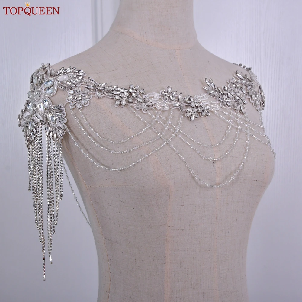 TOPQUEEN Wedding Dress Shoulder Chain Handmade Beaded Banquet Shawl Jewelry Bohemian Style Bridal Necklace Accessories SG23A