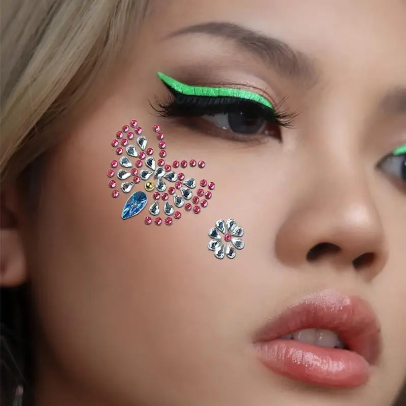 1 Sheet Gems Festival Jewelrys Stickers 3D Rhinestones For Face Makeup Crystals Stickers On The Face Adhesive Glitters For Face