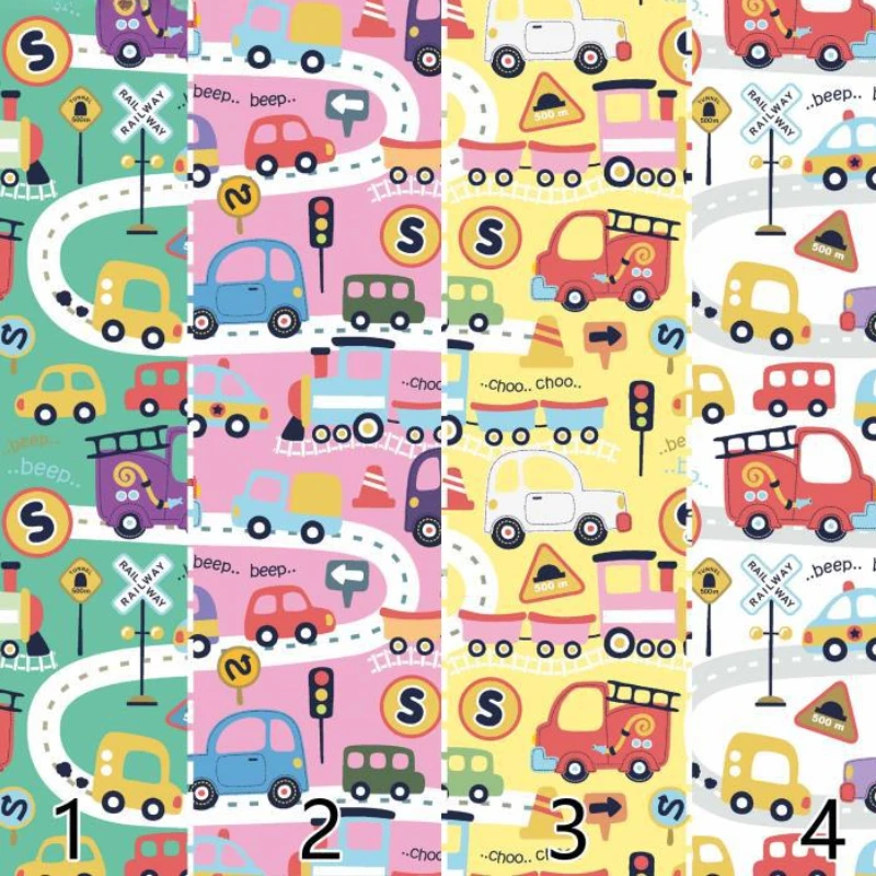 Cartoon Car Printed Fabric Spring Summer Shirt Children's Clothing 40 Count All Cotton High-density Poplin Fabric