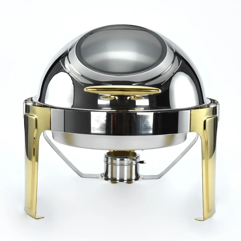 Roll Top Chafing Dish Stainless Steel Round Buffet Food Warmer With Electric / Alcohol Furnace