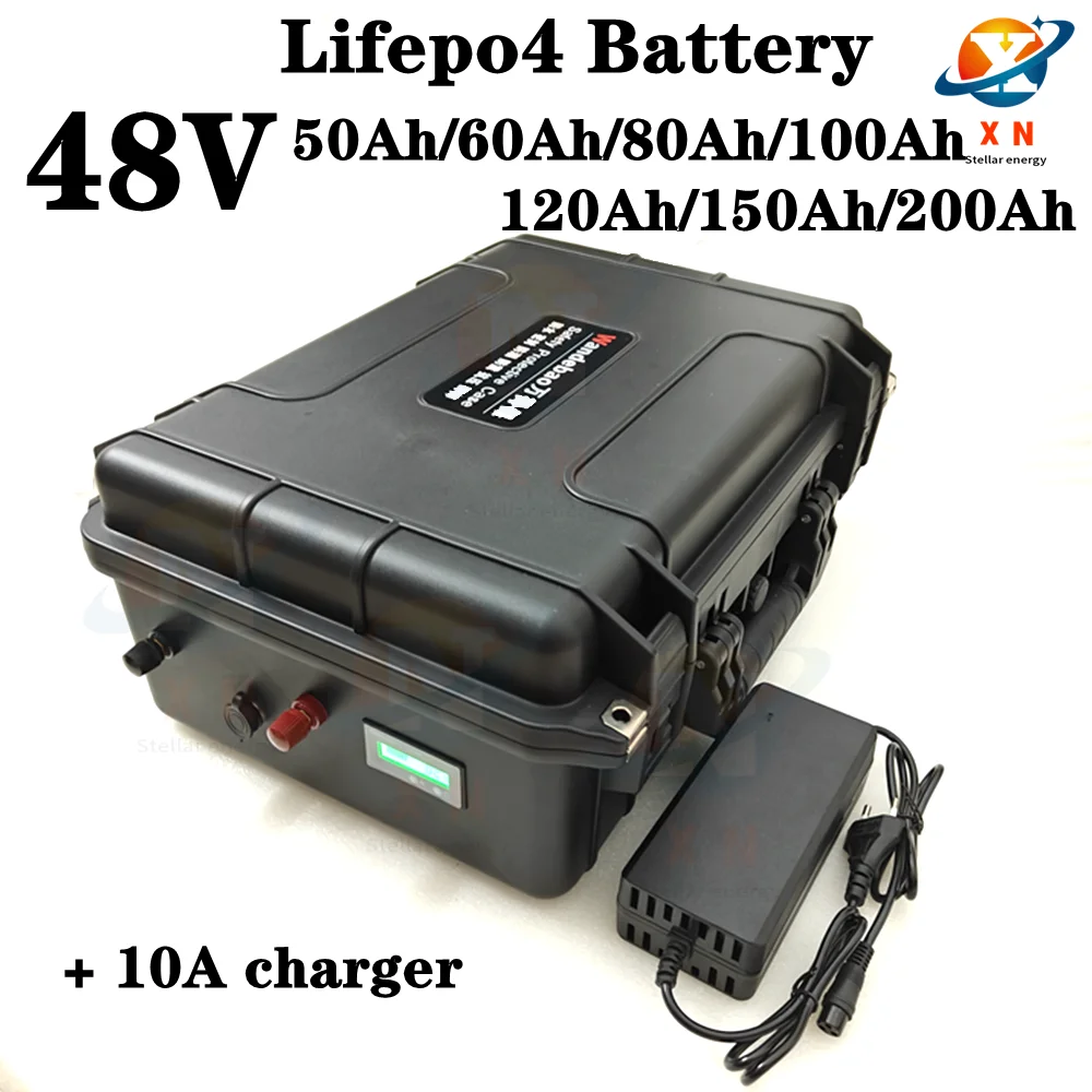 

Batterie étanche Lifepo4 avec chargeur, 48V, 50Ah, 60Ah, 80Ah, 100Ah, 120Ah, 150Ah, 200Ah, pour bateau 215, voiture, système sol