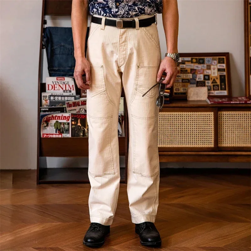 Red Tornado Derrickman Chinos Vintage Workwear สไตล์ Double-Knee กางเกงมอเตอร์ไซค์