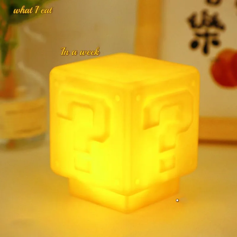 Anime Super Mario Figure Bros Led Question Mark Brick Night Light Usb Charging Desk Lamp Statue Room Decorative Kids Gifts