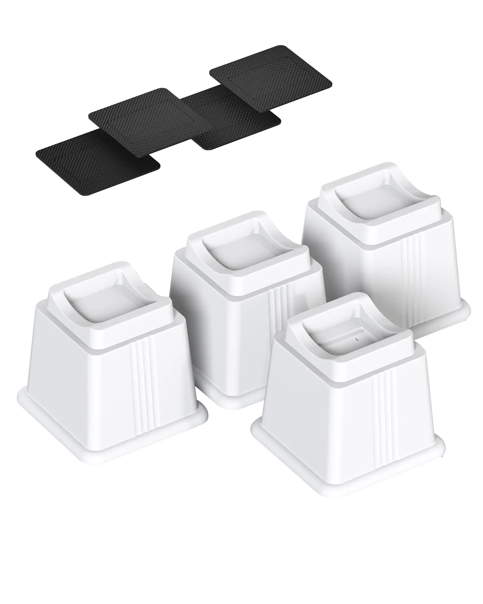 

4 White Heavy-Duty Plastic Furniture Risers, 5-Inch Height, Supports Up To 2500 Lbs, For Couches, Chairs, Tables, Beds, Cabinets