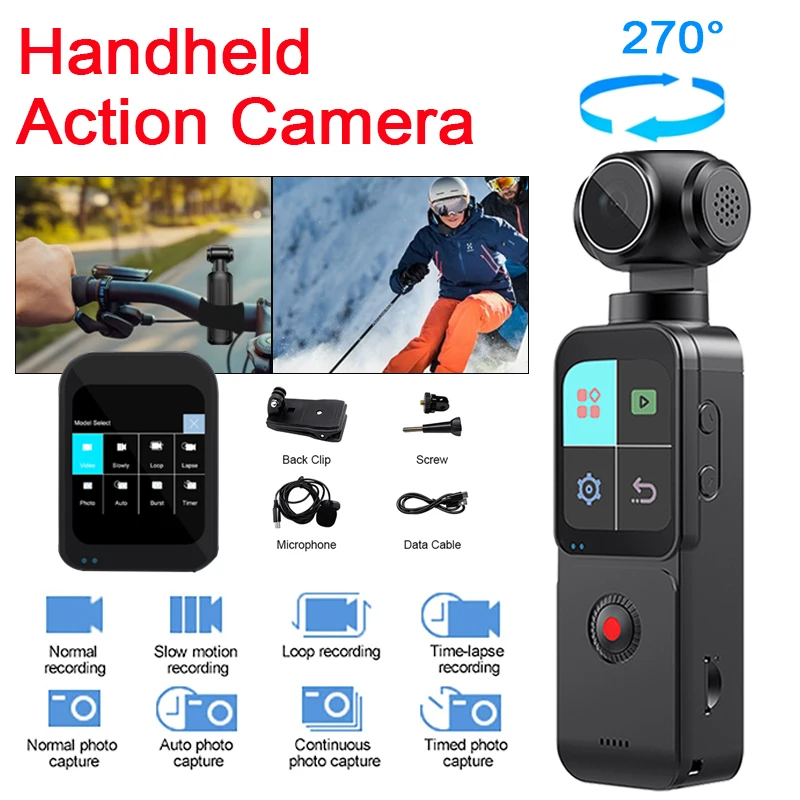 

Ручная экшн-камера 4K WIFI 270 ° Автоматическая вращающаяся стабилизация Touch DV Bodycam Спорт на открытом воздухе Велоспорт Ручное устройство для стрельбы