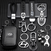 Car Styling 3D Metal Leather Keychain Key Rings Key Holder Auto Accessories For Hyundai Elantra Wagon Accent Ioniq i20 i30 Creta