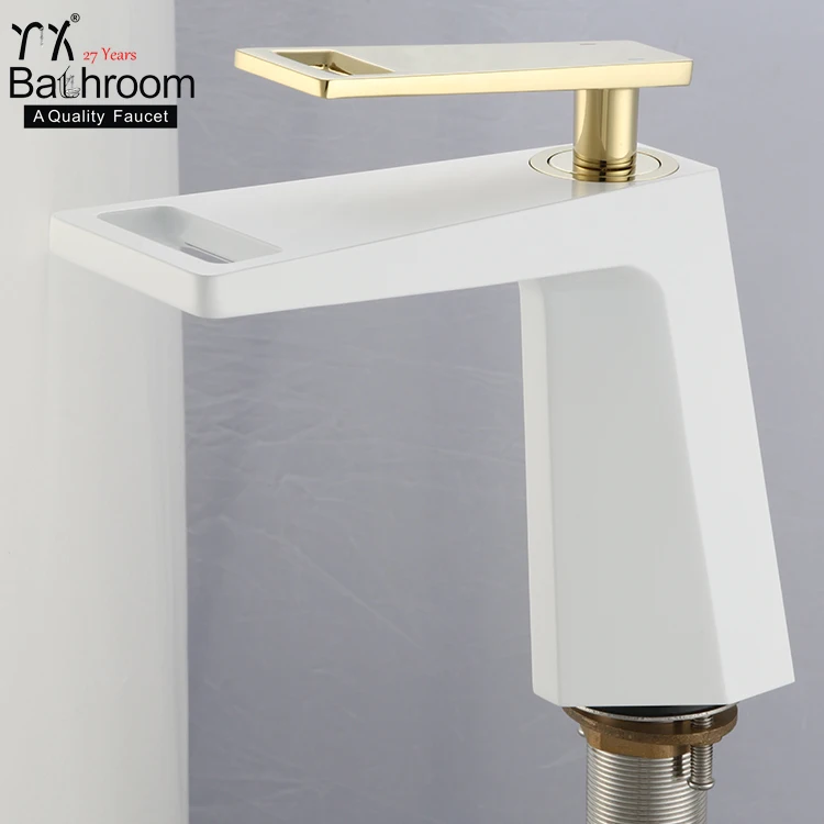 Pure White Lifting Waterfall Basin Faucet Deck Mounted Single Handle Basin Faucet With Gold Handle Vacuum Plating Faucet