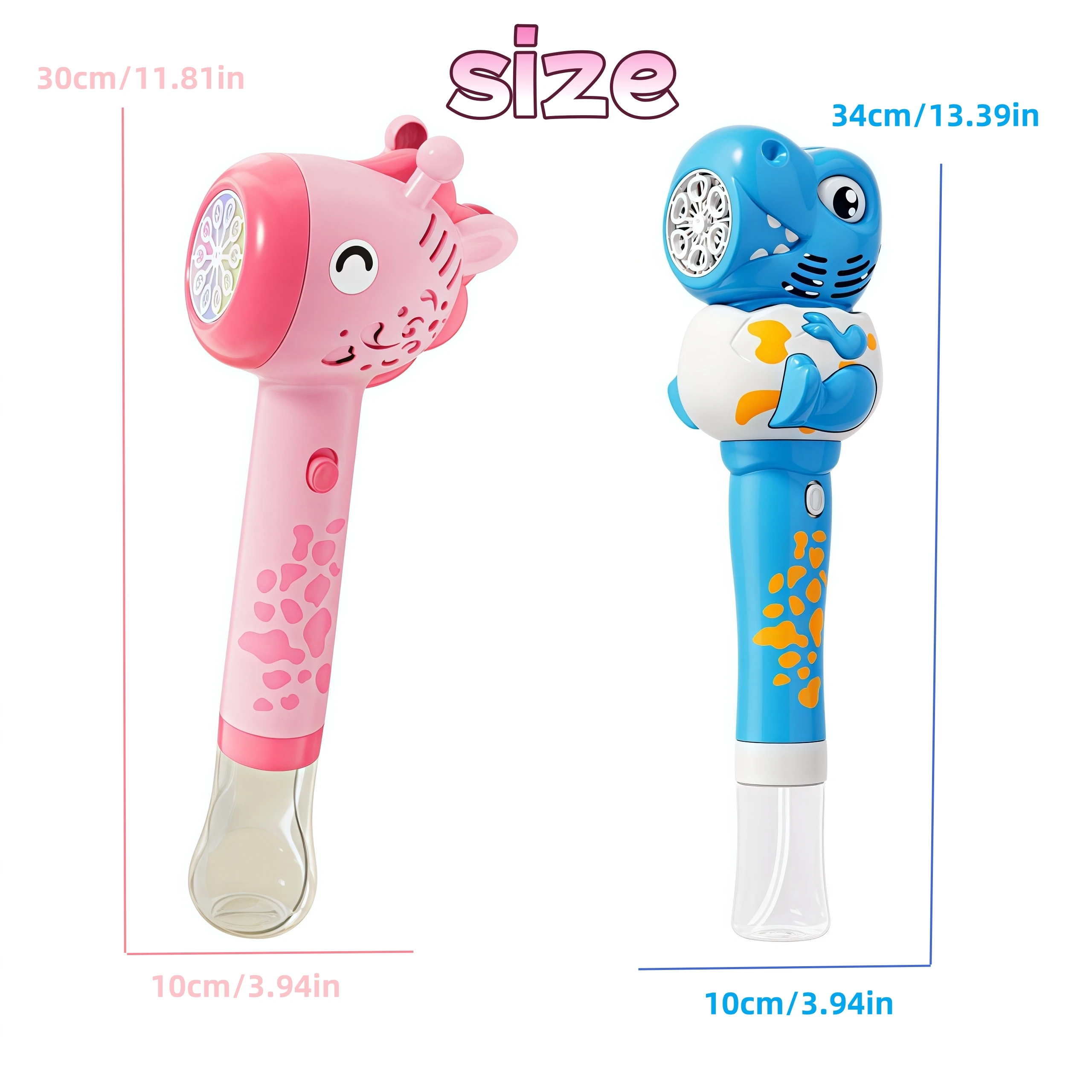 Máquina sopladora de burbujas de jirafa y dinosaurio de dibujos animados para niños, palo de burbuja de mano completamente automático, juguete de burbujas luminoso