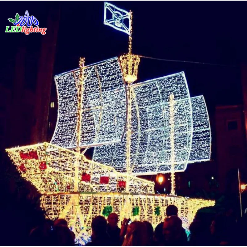 Custom. IP65 Waterproof ship 3D sculpture led boat motif lights for outdoor lighting decoration