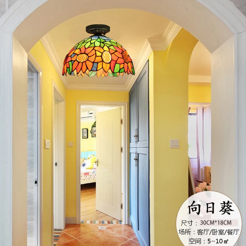 Tiffany 11.8 Inch Small Ceiling Light Multi Style Led Lights Stained Glass In Porch Dining Bedroom Aisle Front Porch Decoration
