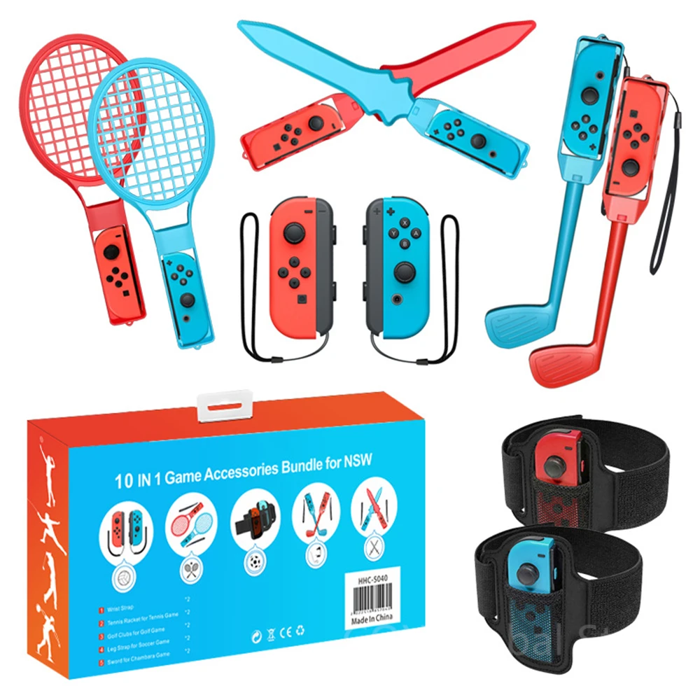 10 In 1 For Nintendo Switch Sports Control Set Wristband/Tennis Racket/Leg Strap Motion Switch Game Accessories For Switch OLED