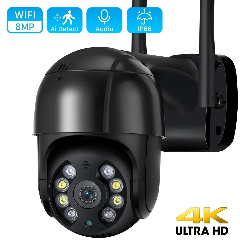 

4K 8MP Wifi IP Camera Wireless Outdoor PTZ Camera AI Tracking HD Security Color Night Vision Two-way Intercom CCTV Monitoring