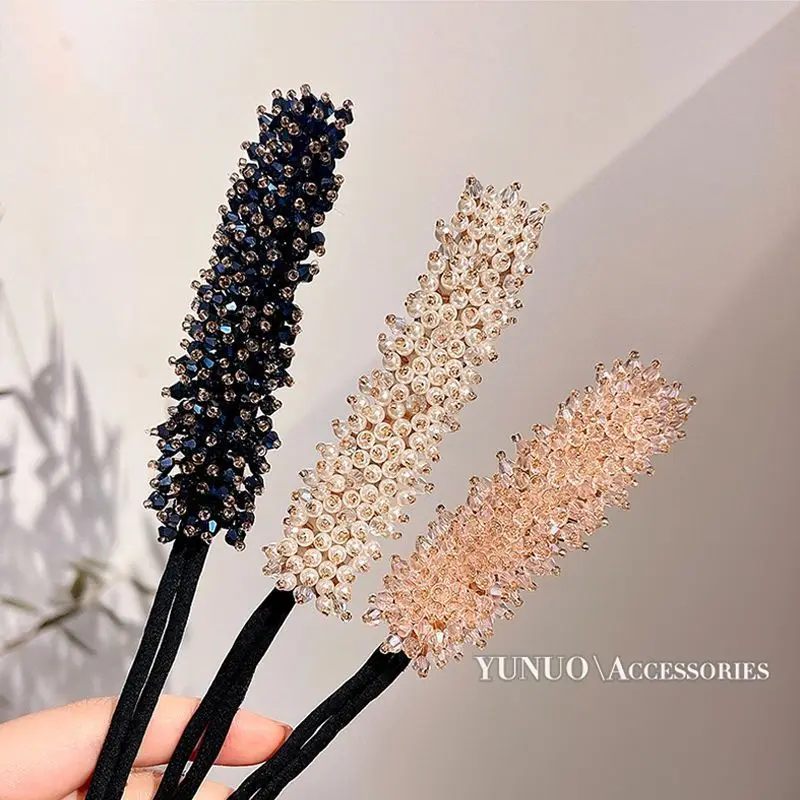 Women Easy Hair Bun Maker Floral crystal Donut Updo Hair Stick DIY Plate Hair Bendable Hairband Chignon Hair Accessories Gift