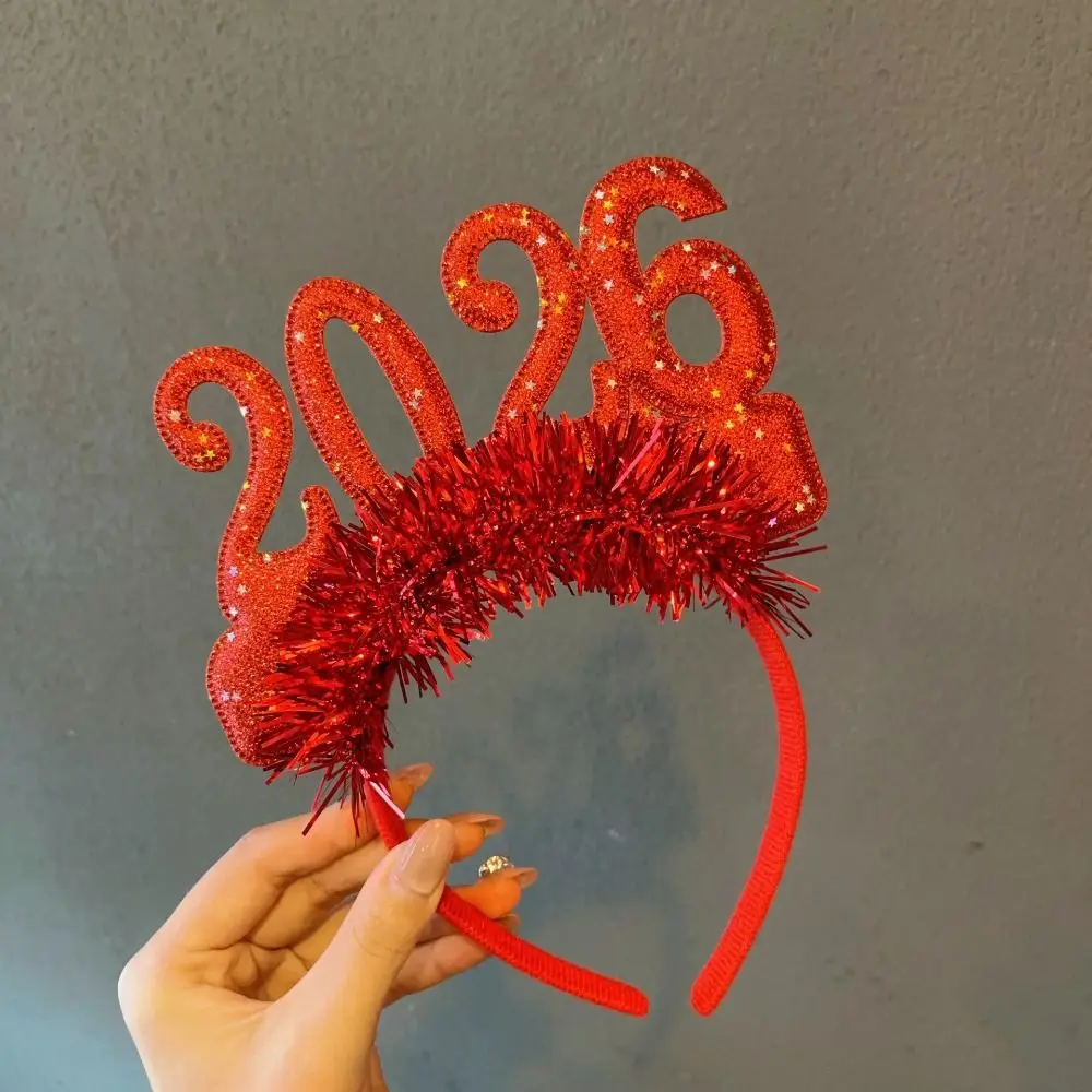 

Праздничная повязка на голову с пайетками «С Новым годом 2026», милая новогодняя заколка, красочная рождественская повязка для волос, для маскарада и вечеринок