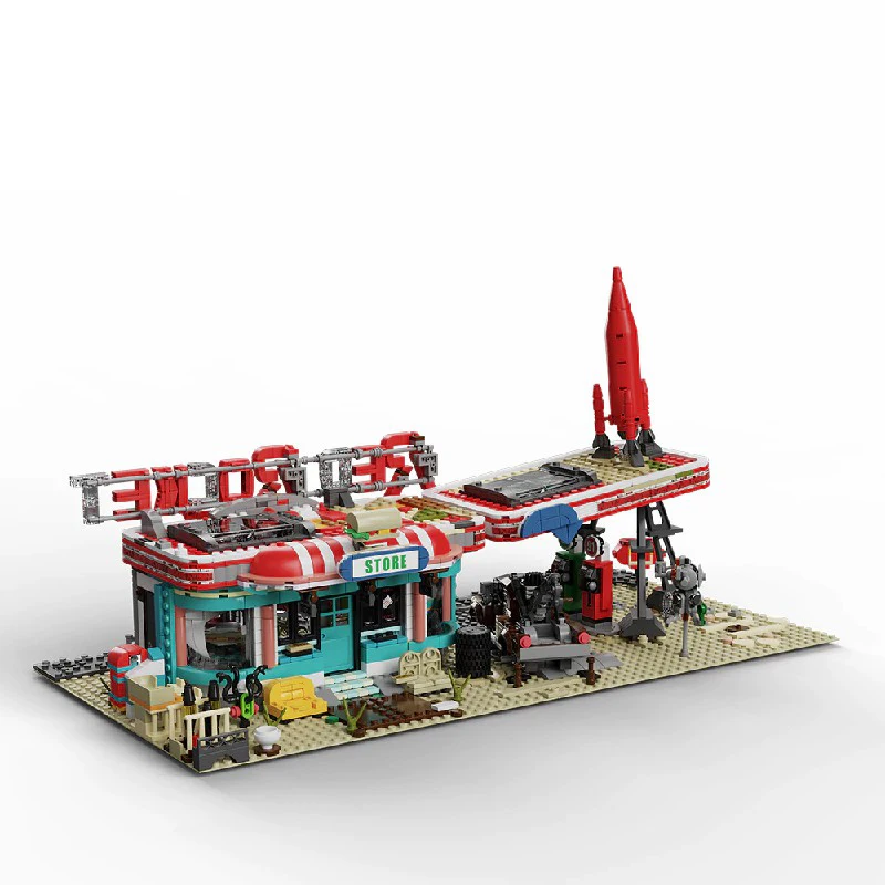 2221PCS Game Doomsday Petrol Station Buildings Sets City Architecture Shop Modular Buildings Blocks Model Kit Toy Gift for Audlt