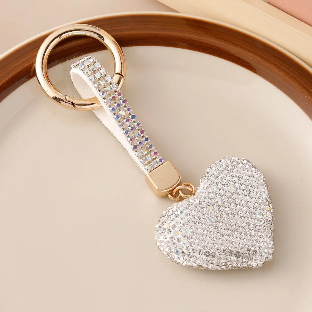 Korean version high-end heart-shaped crystal keychain peach heart bag Keyring women's pendant car cute key chain for girls