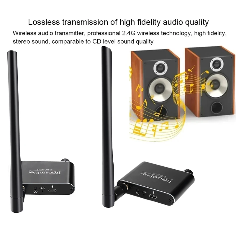 Digital Wireless Audio Transmitter and Receiver, 50M 2.4G Audio Adapter with 3.5mm and RCA Converter description 7