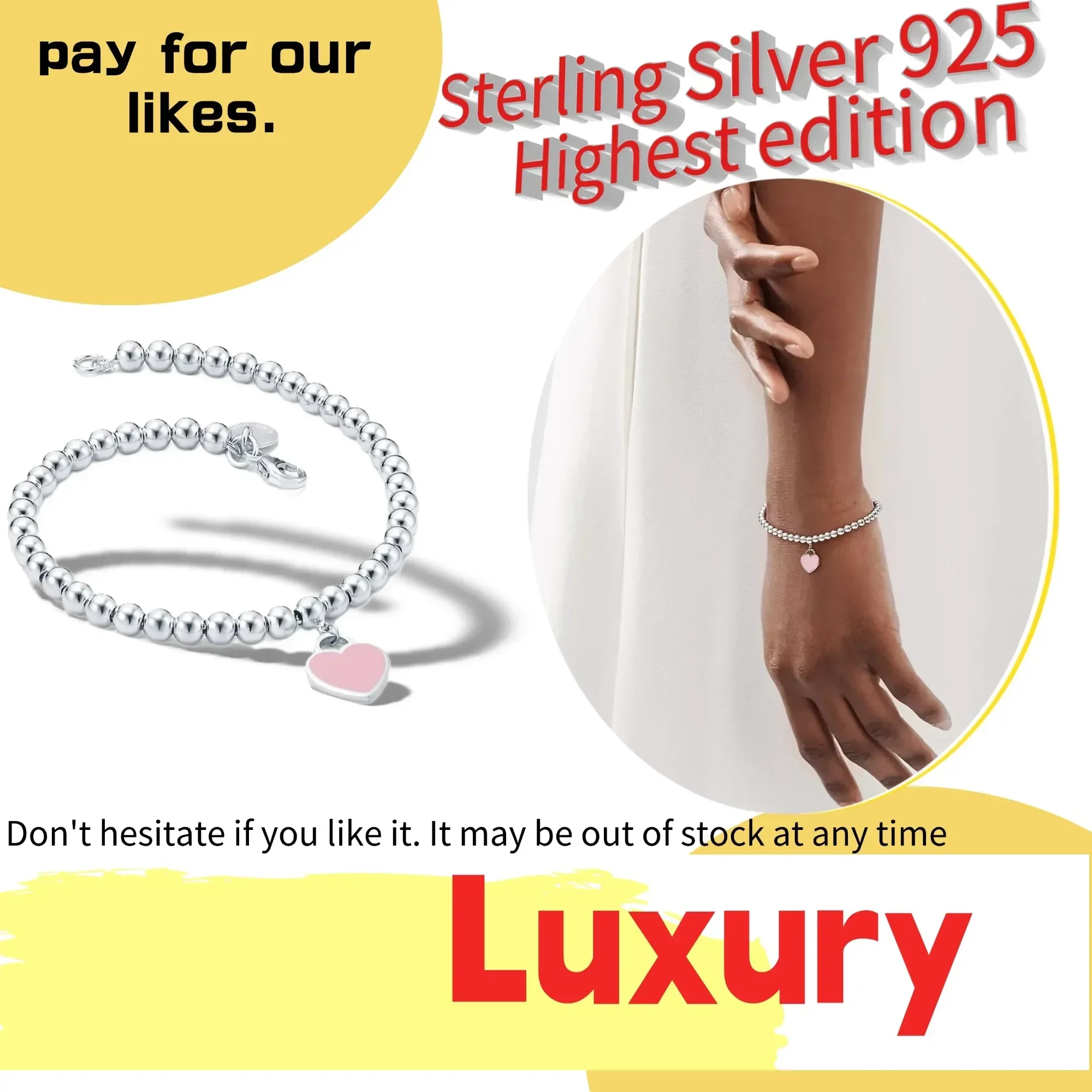 

925 Pure Silver Love Bracelet - Classic Return to series with Round Beads, Simple and Elegant for Women