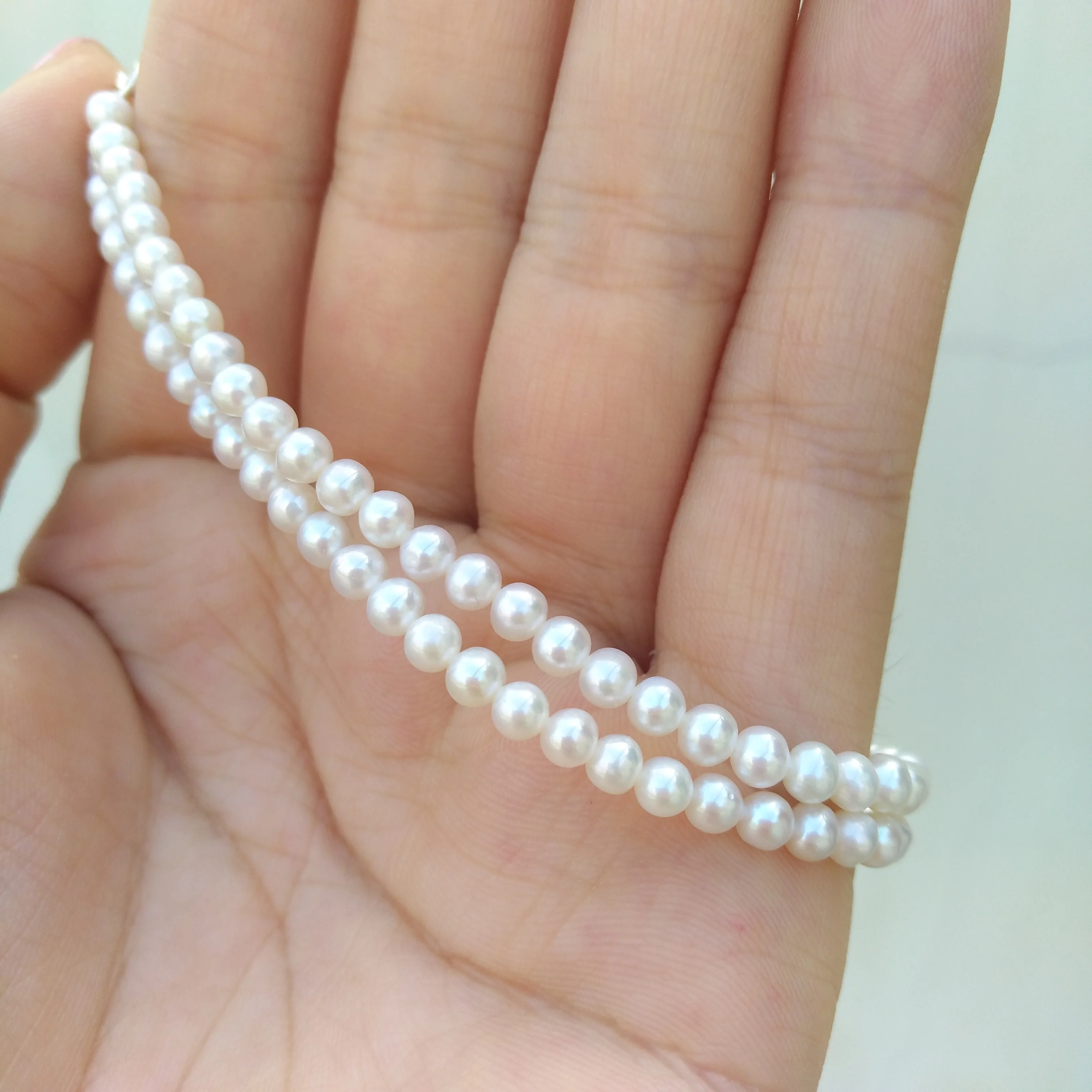 

2rows Exceptional Brilliant 3-4mm Akoya round Natural Real Pearl Bracelet Suitable For Any Occasion
