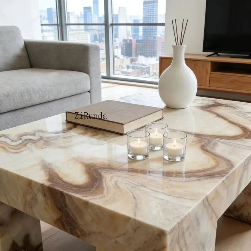 Luxury home furniture, modern stone, unique base design decoration center topaz rectangular marble coffee table