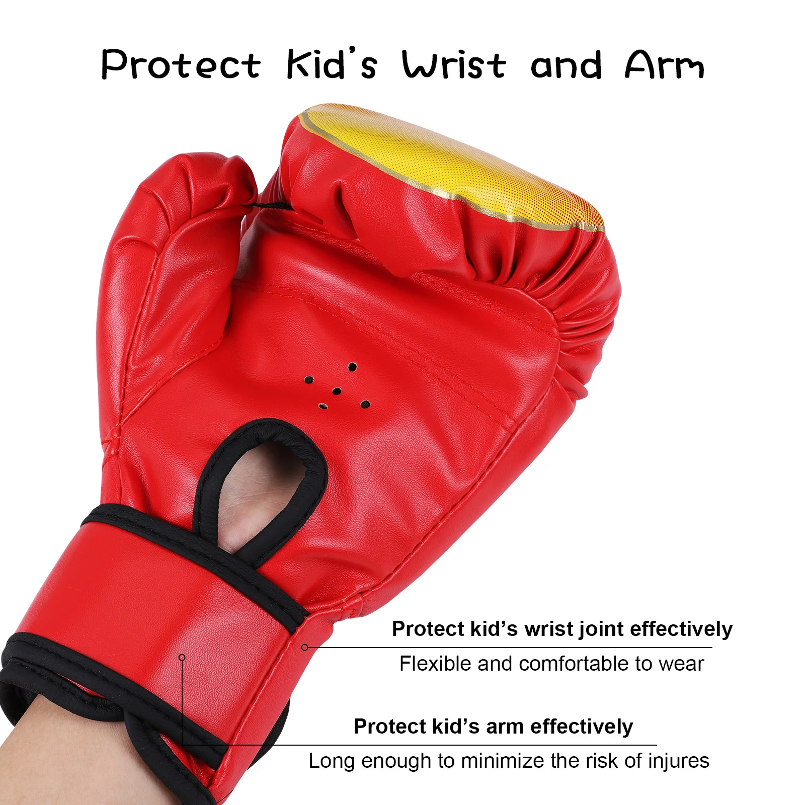 Kids Boxing Gloves Children Punching Training Sparring Comfortable Adjustable Fighting Mitts Hand Protector Black