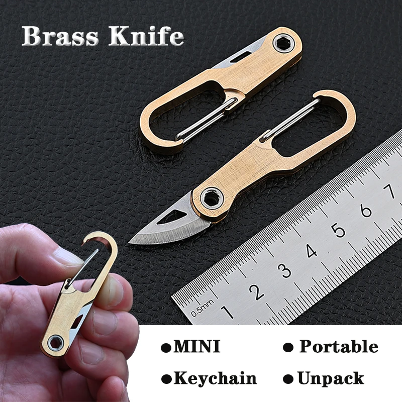 

Brass Keychain Folding Knife Portable High Hardness Sharp Blade Pendant Knife EDC Express Pocket Knife Gift Outdoor Tool