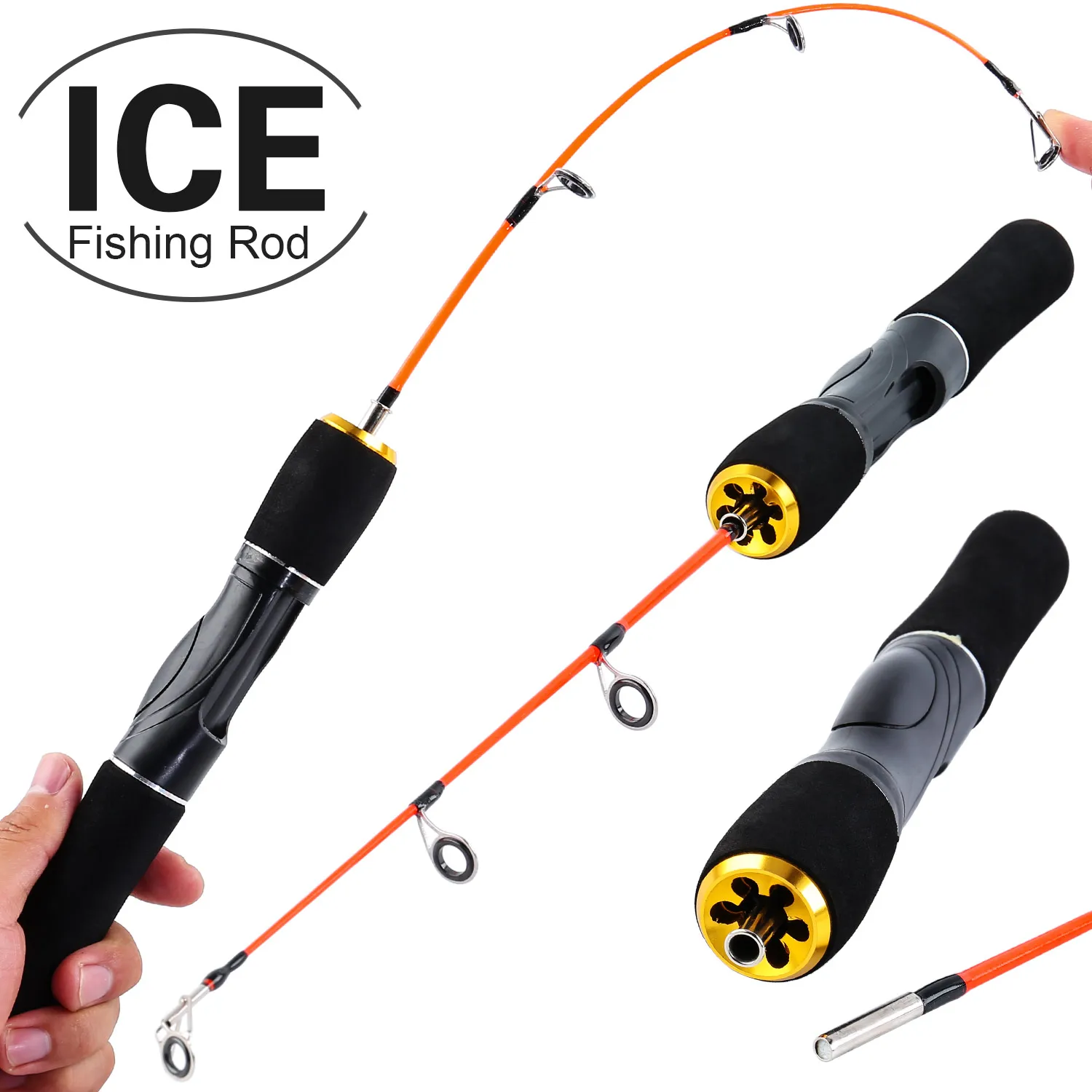 Caña de pescar en hielo Sougayilang, 50cm, ultraligera, para invierno, camarones, caña de pescar en hielo, caña de pescar giratoria portátil, aparejos de pesca