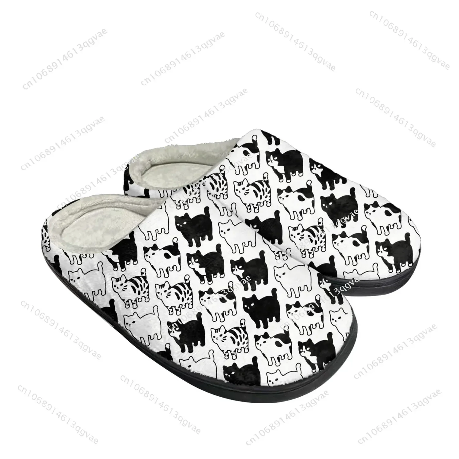 Cute Fat Cat Pet Cat Home Cotton Custom Slippers Mens Womens Sandals Plush Bedroom Casual Keep Warm Shoe Thermal Slipper Black