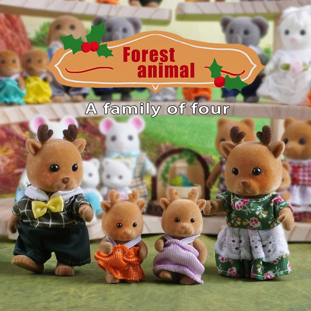Forest Family Bunny Reindeer Pig Animal Bedroom Set Miniature Furniture Pretend Play Dollhouse 1:12 Scale Girl Gifts