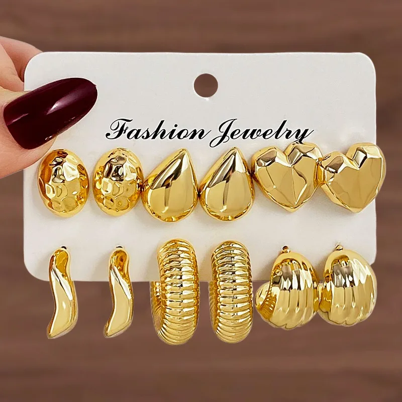 

Fashion Exaggerated C-shaped Earring Stud Set Gold Silver Color CCB Earrings Female Trendy Jewelry Set